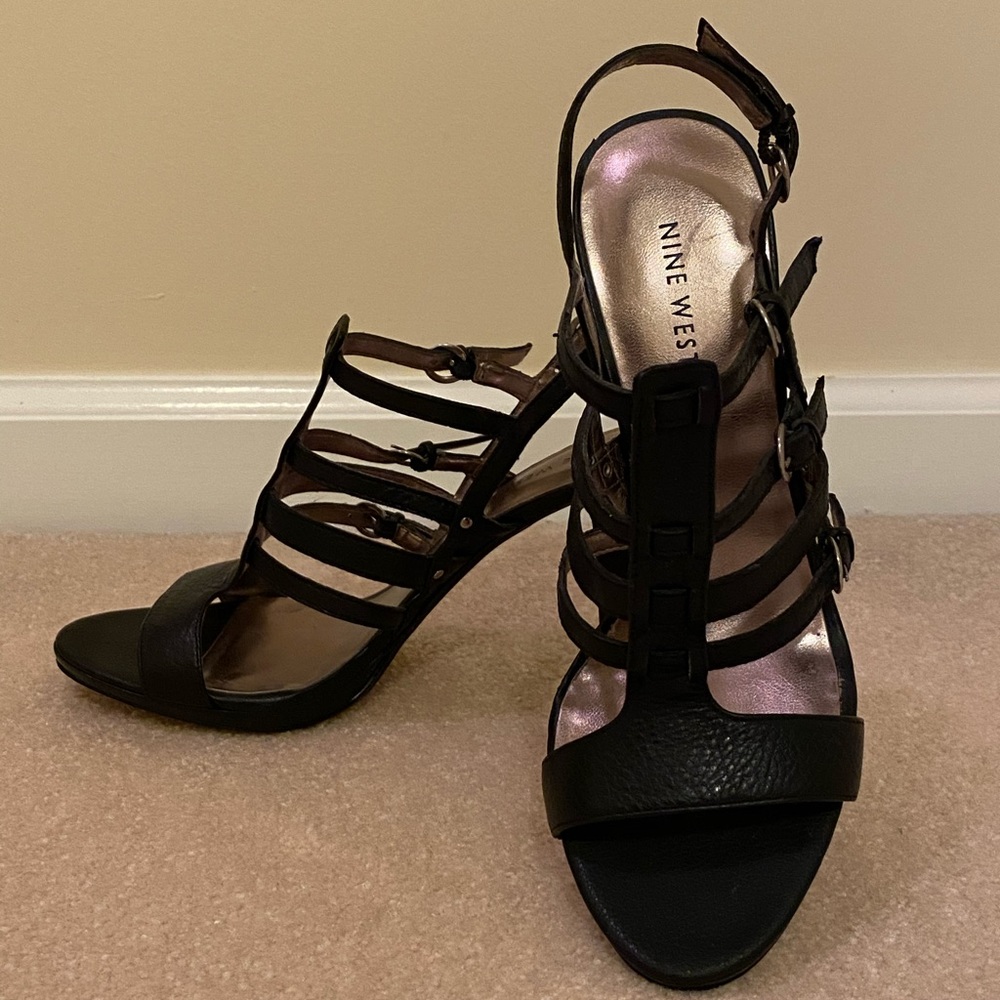 Nine West black high heel sandals size 7